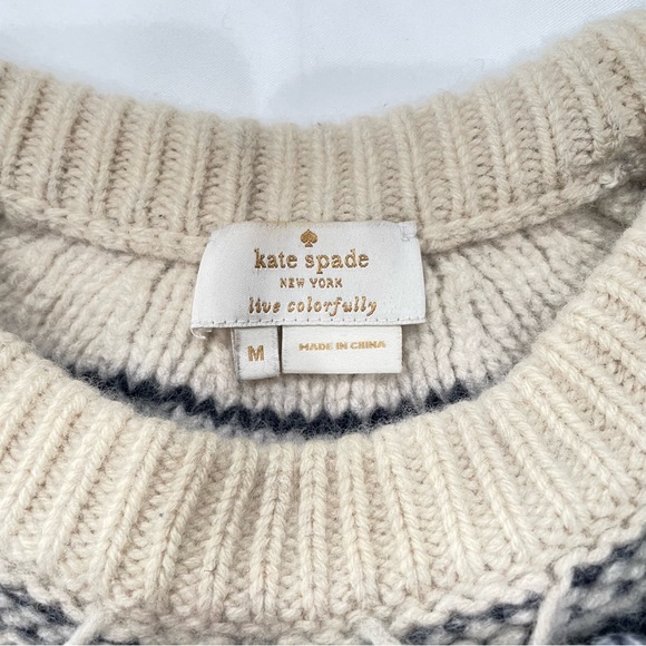Kate Spade Fair Isle Nordic Sweater Navy Cream Pattern Chunky Knit, Women Medium - Picture 4 of 7